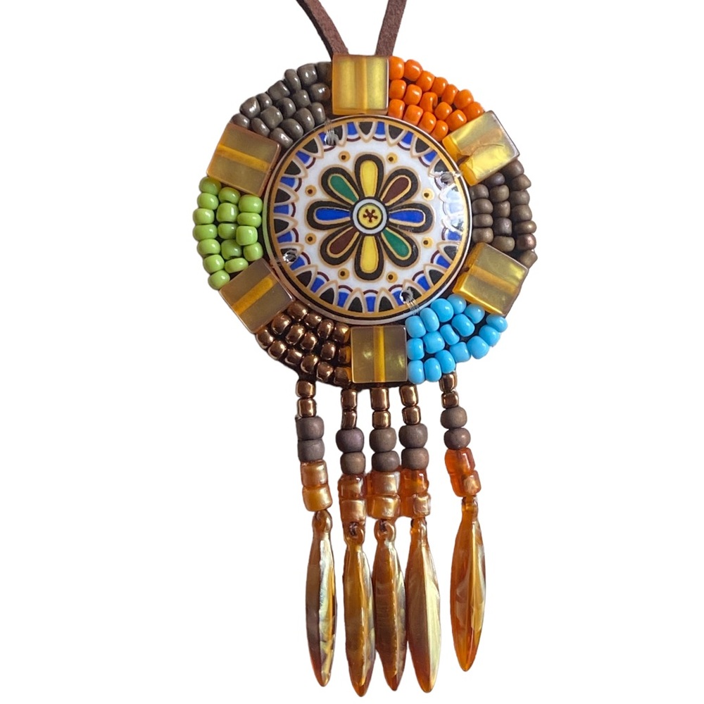 Vintage Boho Style Long Leather Hand Braided Beaded Necklace